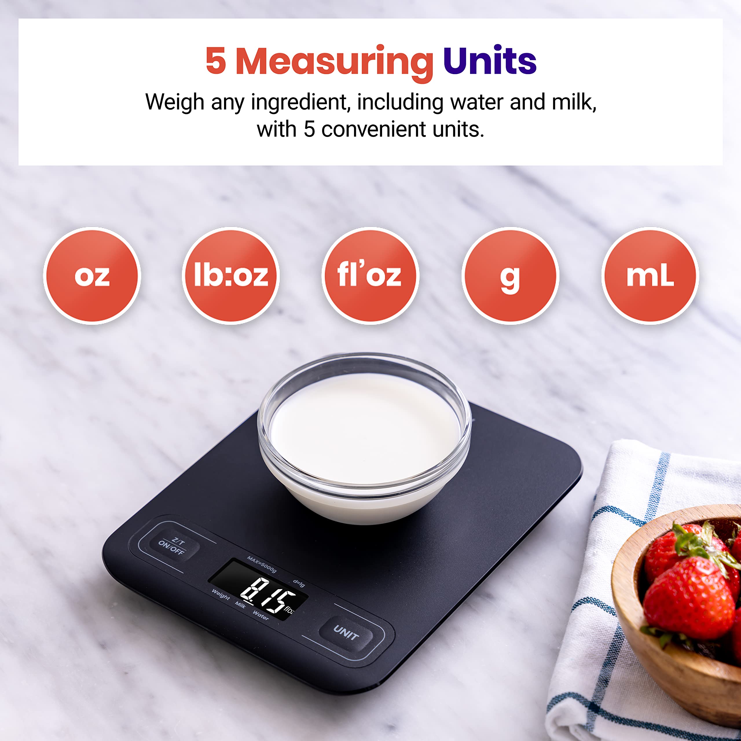 Etekcity Food Kitchen Scale, Digital Grams and Ounces, 11lb | Tare function, ideal for baking, weight loss, keto, meal prep, packages, liquids and jewelry, 304 Stainless Steel