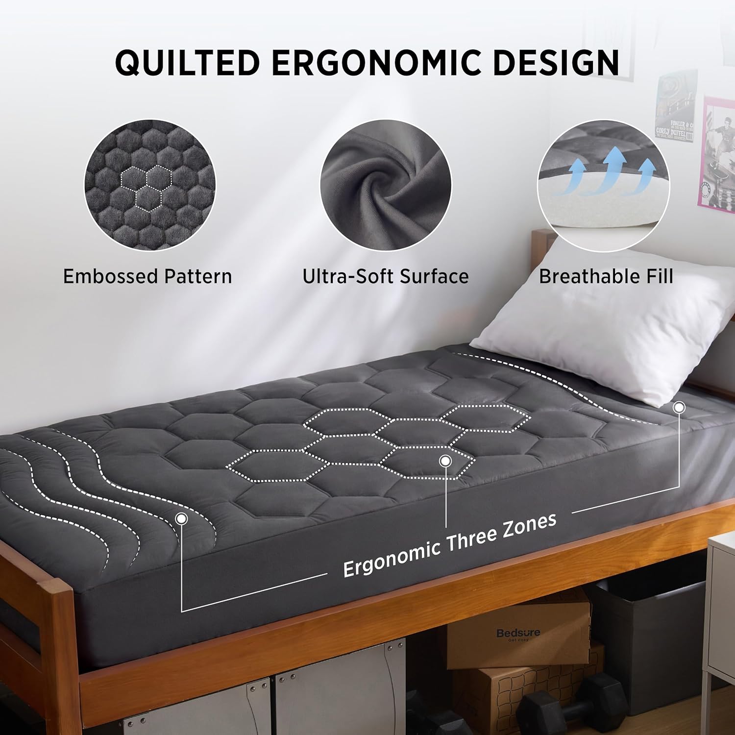 Bedsure Twin XL Mattress Pad - Soft Mattress Topper for College Dorm Room Essentials, Extra Long Twin Quilted Fitted Bed Cover Protector with 8-21 Inches Deep Pocket, Washable, White, 39x80 Inches