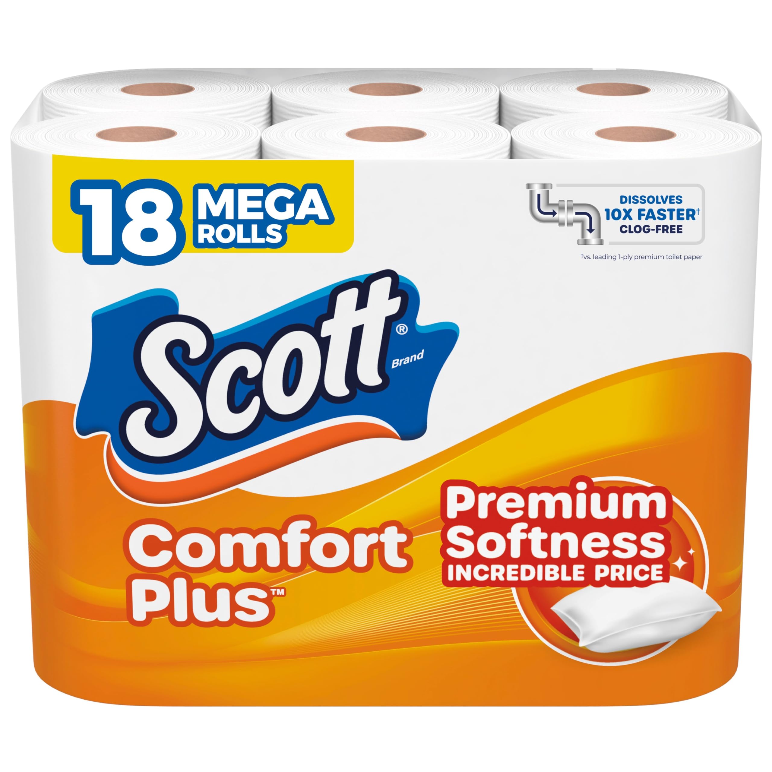 Scott ComfortPlus Toilet Paper, 12 Triple Rolls, 231 Sheets per Roll, Septic-Safe, 1-Ply Toilet Tissue