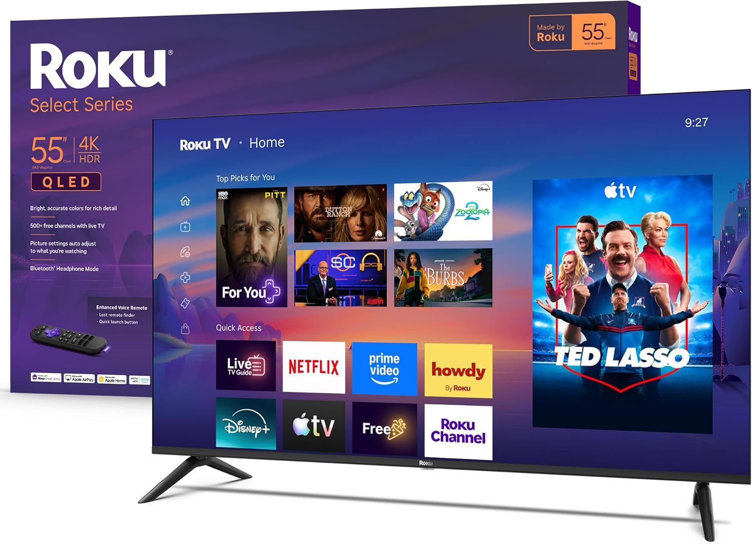 Roku 55-Inch Select Series Smart TV 2026-4K QLED TV - Roku TV | Flat Screen QLED Television with Voice Remote, Wi-Fi & Bluetooth Headphone Mode - Streaming Live Local News, Sports, & Movies