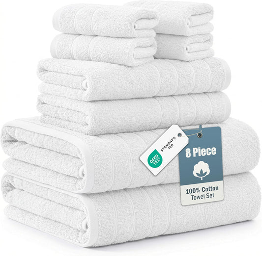 Casa Platino Large Bath Towel Set Absorbent Quick Dry 100% Cotton - White | Cotton Towels - Fade-Resistant Color, Classic Terry Weave, Densely Woven, Coordinated Colors, Dobby Border Accent