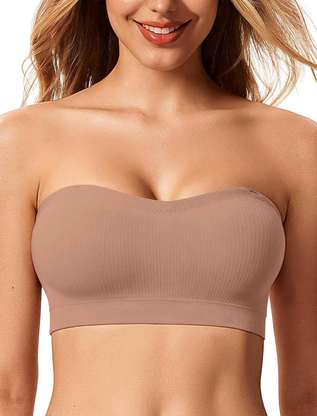 LetsJoli Strapless Bras for Women Push Up Bandeau Wireless Tube Padded Bra | Supportive Non Slip, Ribbed Soft, For Large Breast, Straps for One Shoulder & Halter Bra, No Underwire