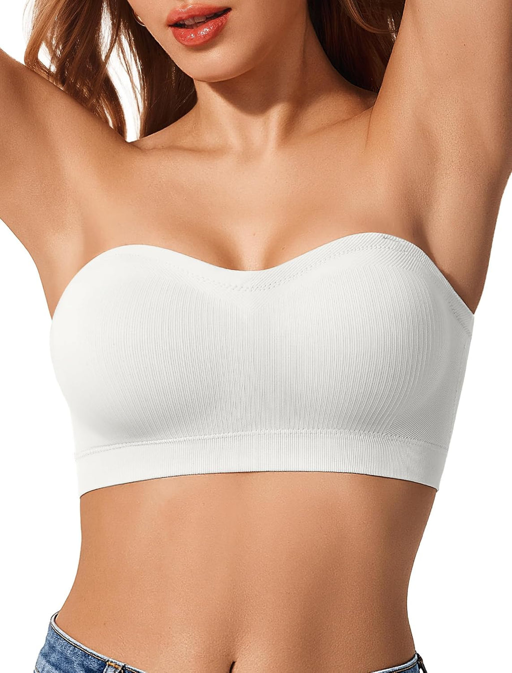 LetsJoli Strapless Bras for Women Push Up Bandeau Wireless Tube Padded Bra | Supportive Non Slip, Ribbed Soft, For Large Breast, Straps for One Shoulder & Halter Bra, No Underwire