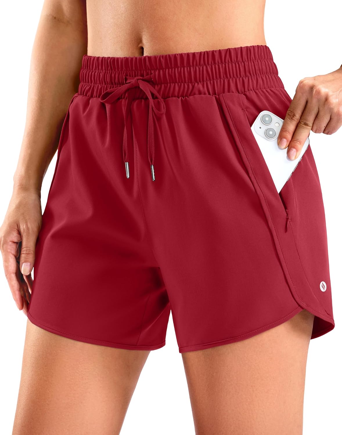 SANTINY Women's 3.5''/5''/7'' Athletic Gym Running Shorts Zipper Pockets | No Liner, High Waisted, Quick Dry, Lightweight, Workout, Shorts for Women