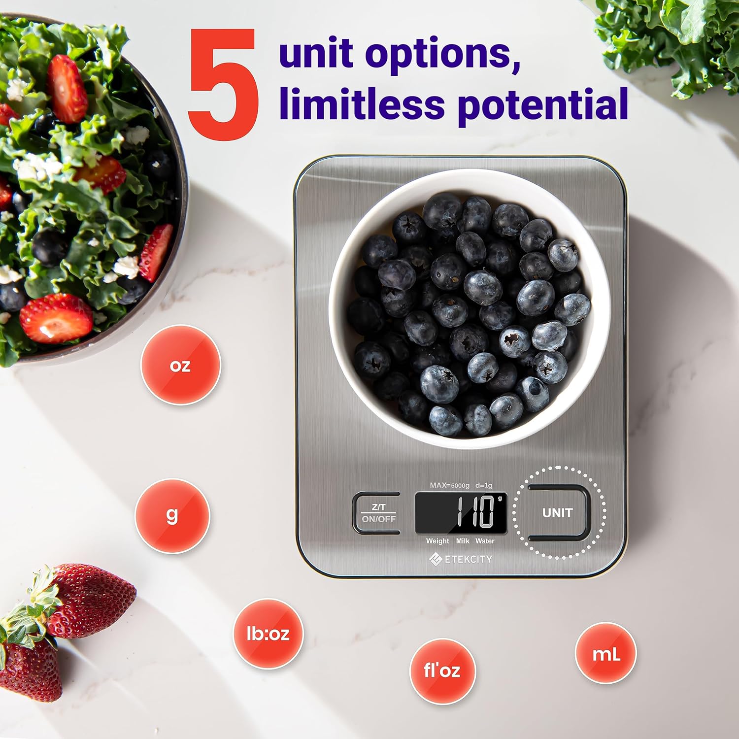 Etekcity Food Kitchen Scale, Digital Grams and Ounces, 11lb | Tare function, ideal for baking, weight loss, keto, meal prep, packages, liquids and jewelry, 304 Stainless Steel