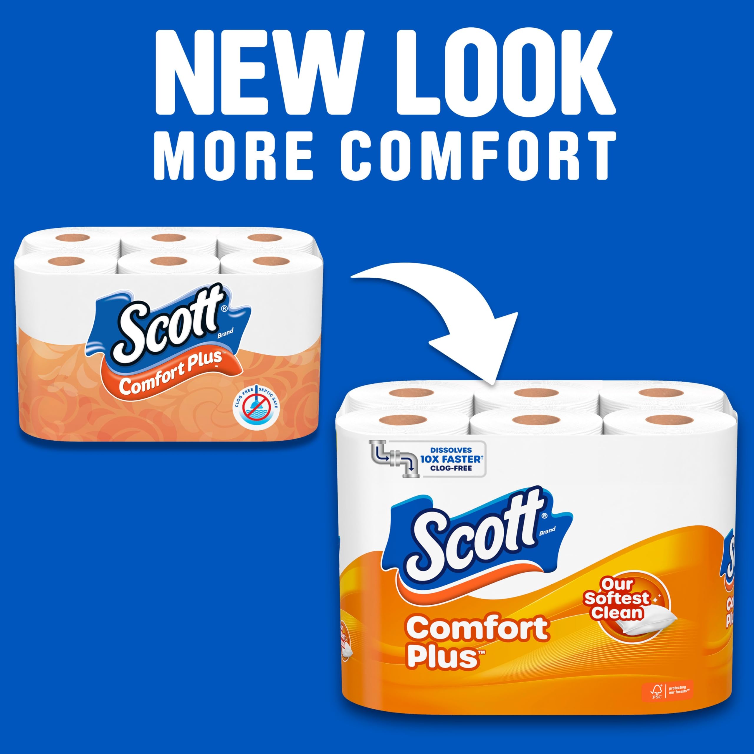 Scott ComfortPlus Toilet Paper, 12 Triple Rolls, 231 Sheets per Roll, Septic-Safe, 1-Ply Toilet Tissue
