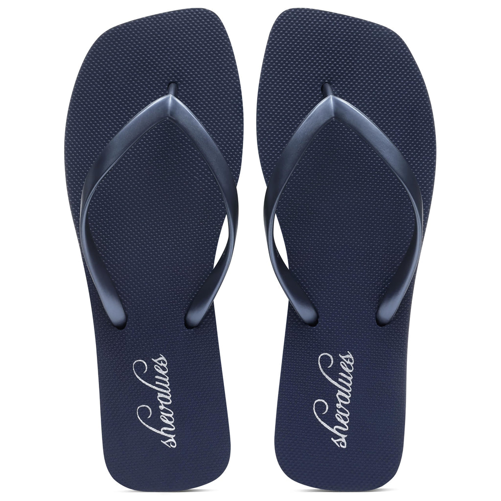 shevalues Slim Square Toe Flip Flops for Women with Comfortable Yoga Mat | Lightweight Non Slip Rubber Sandals for Beach, Shower, Pool & Summer Casual Wear