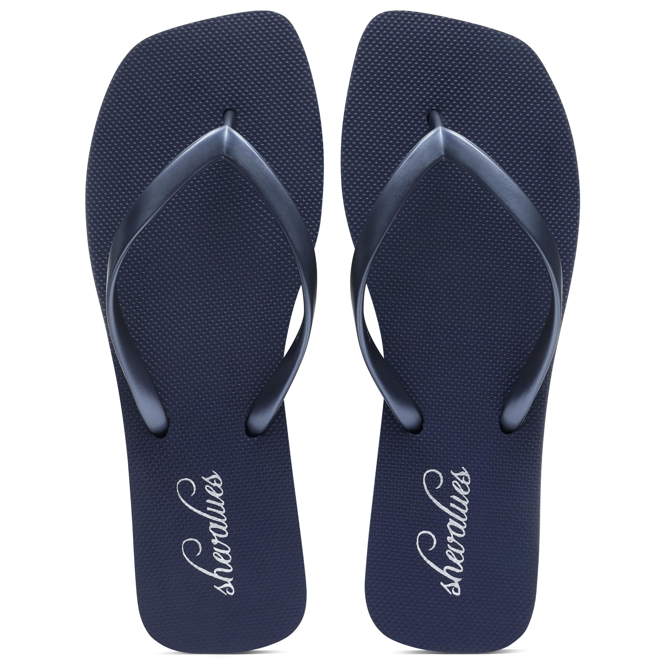 shevalues Slim Square Toe Flip Flops for Women with Comfortable Yoga Mat | Lightweight Non Slip Rubber Sandals for Beach, Shower, Pool & Summer Casual Wear