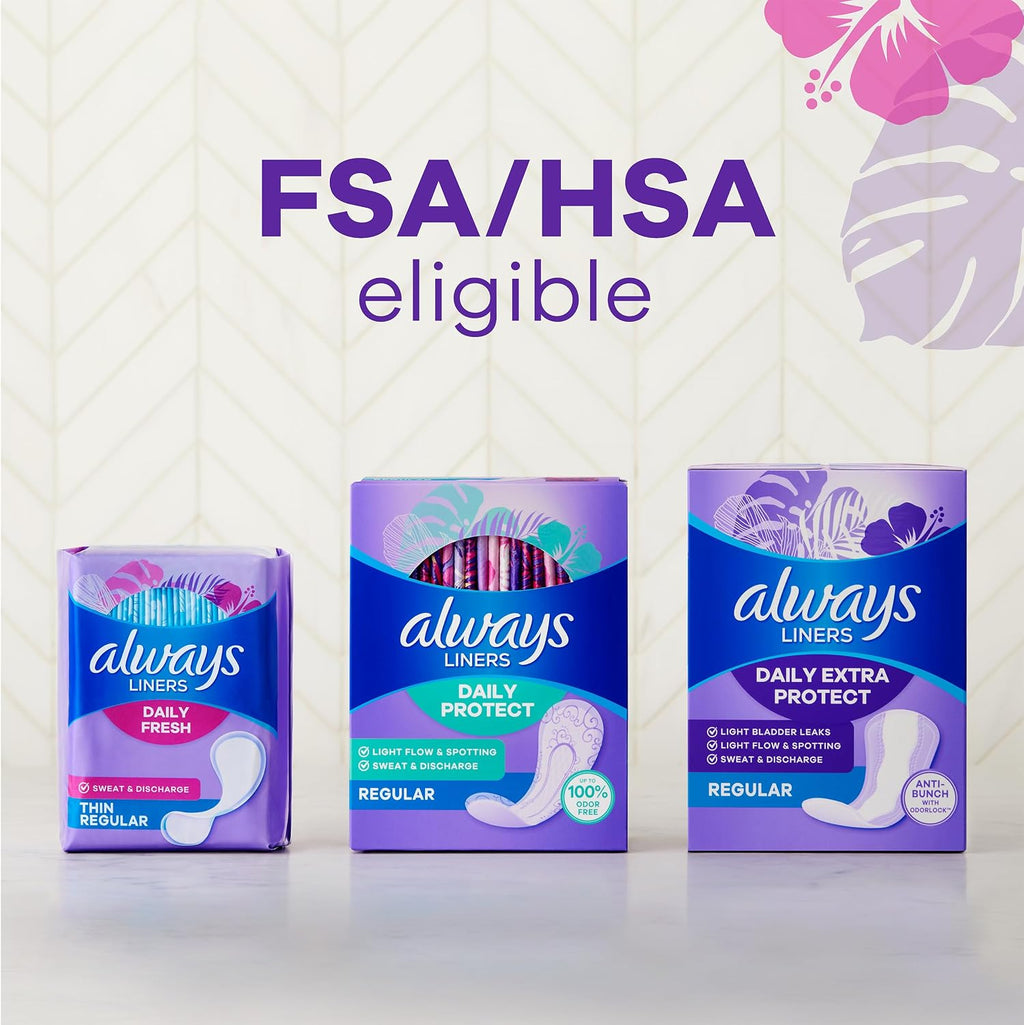 Always Panty Liners for Women Thin No Feel Protection Daily Liners, Regular, Unscented, 162 Count