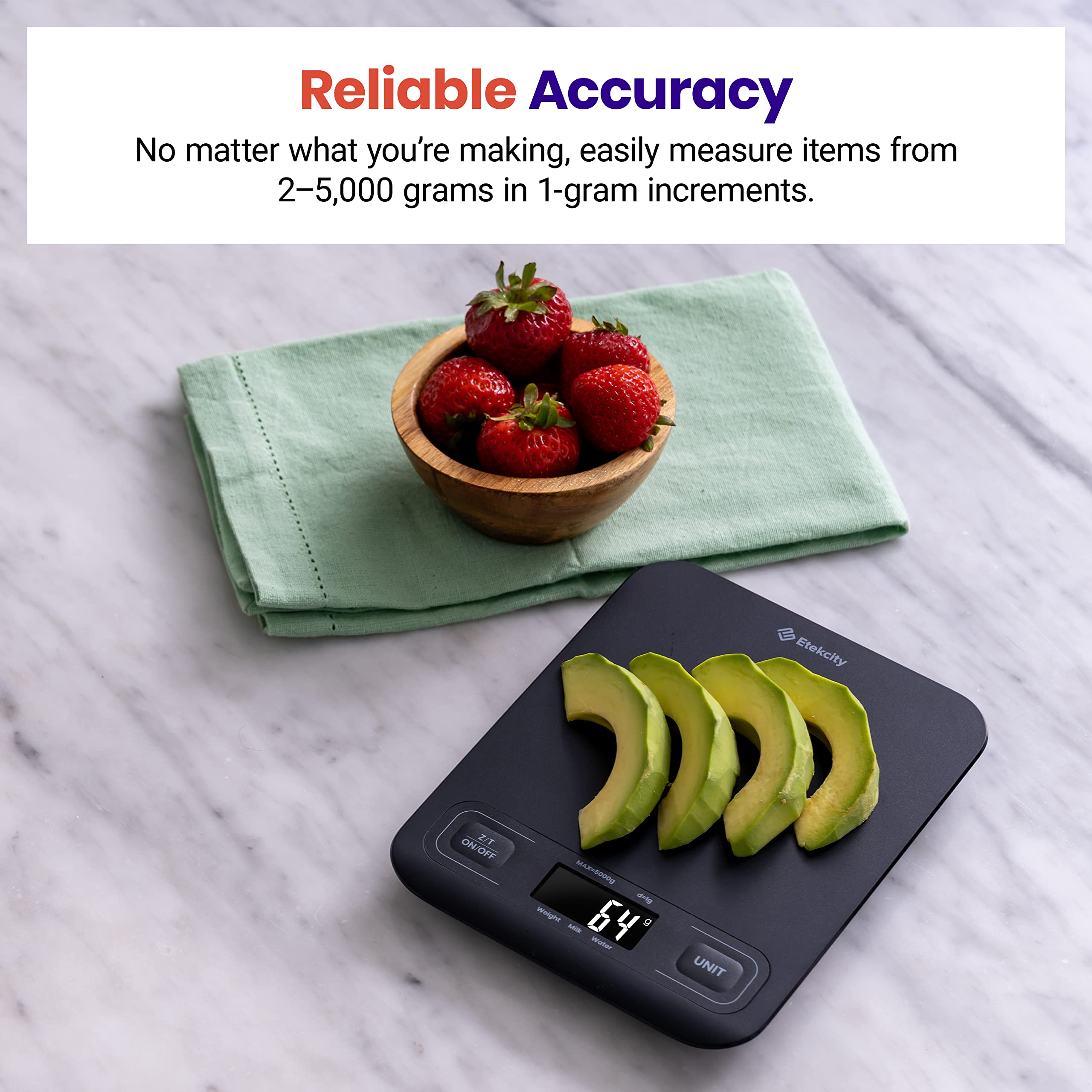 Etekcity Food Kitchen Scale, Digital Grams and Ounces, 11lb | Tare function, ideal for baking, weight loss, keto, meal prep, packages, liquids and jewelry, 304 Stainless Steel