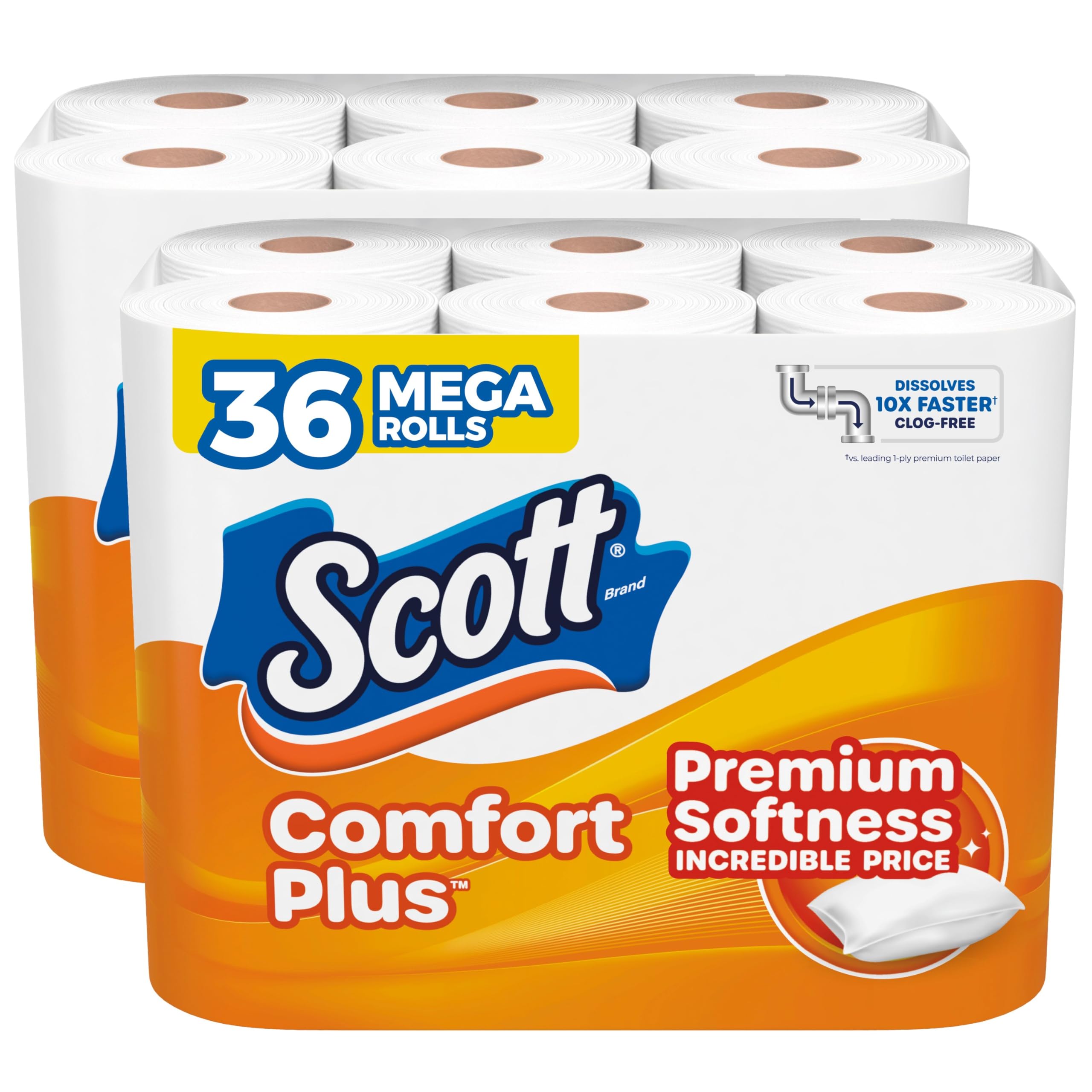 Scott ComfortPlus Toilet Paper, 12 Triple Rolls, 231 Sheets per Roll, Septic-Safe, 1-Ply Toilet Tissue