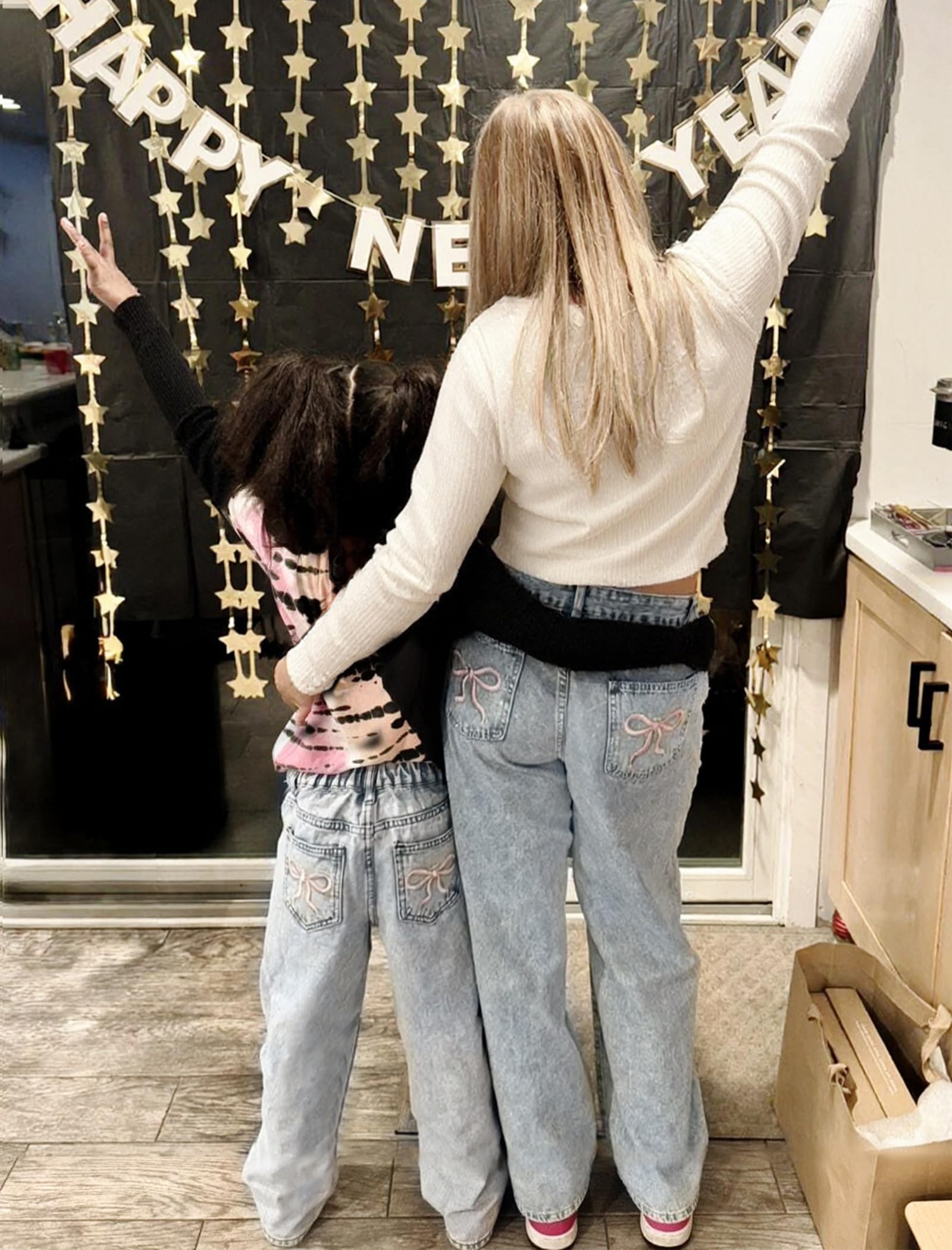 Jeans for Girls Cute Baggy Pants Wide Leg High Waisted Trousers with Pocket | Back to School Clothes Teens Outfits Bow Embroidery Wide Leg Denim Pants Y2k Tween Clothes 7-16Y