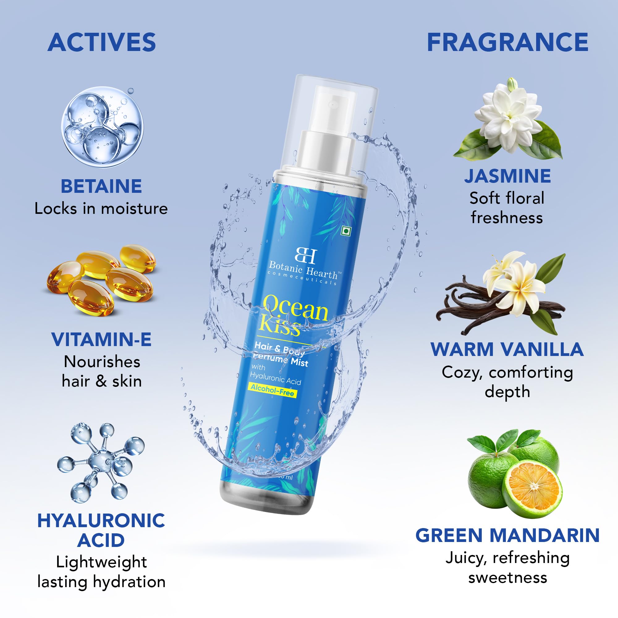 Botanic Hearth Vanilla Hair Perfume & Body Mist- 3.4 Fl oz | Long-Lasting Hair Deodorizer & Body Scent, Alcohol-Free Fragrance Hair Spray Everyday Wear, All Day Freshness for Women & Men