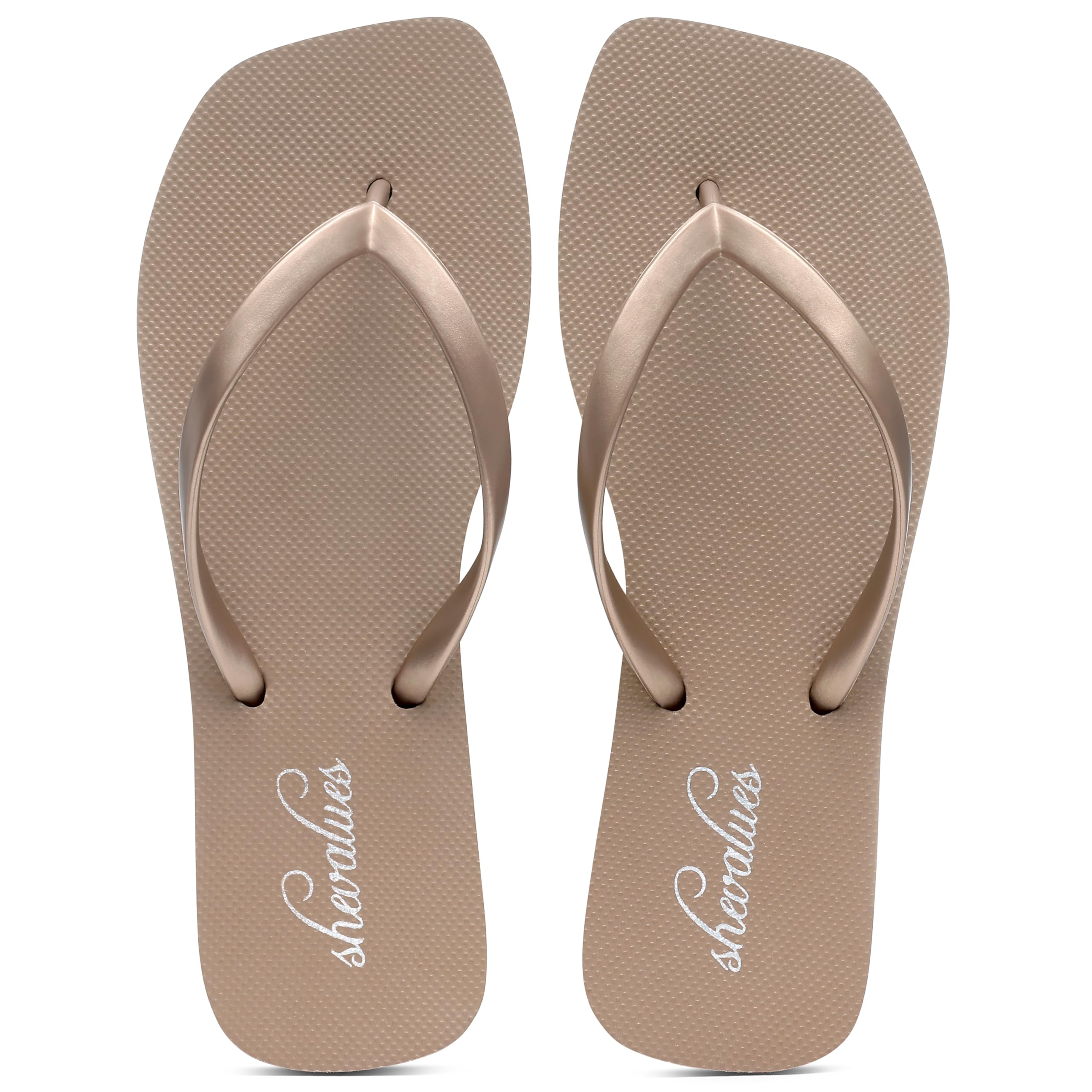 shevalues Slim Square Toe Flip Flops for Women with Comfortable Yoga Mat | Lightweight Non Slip Rubber Sandals for Beach, Shower, Pool & Summer Casual Wear