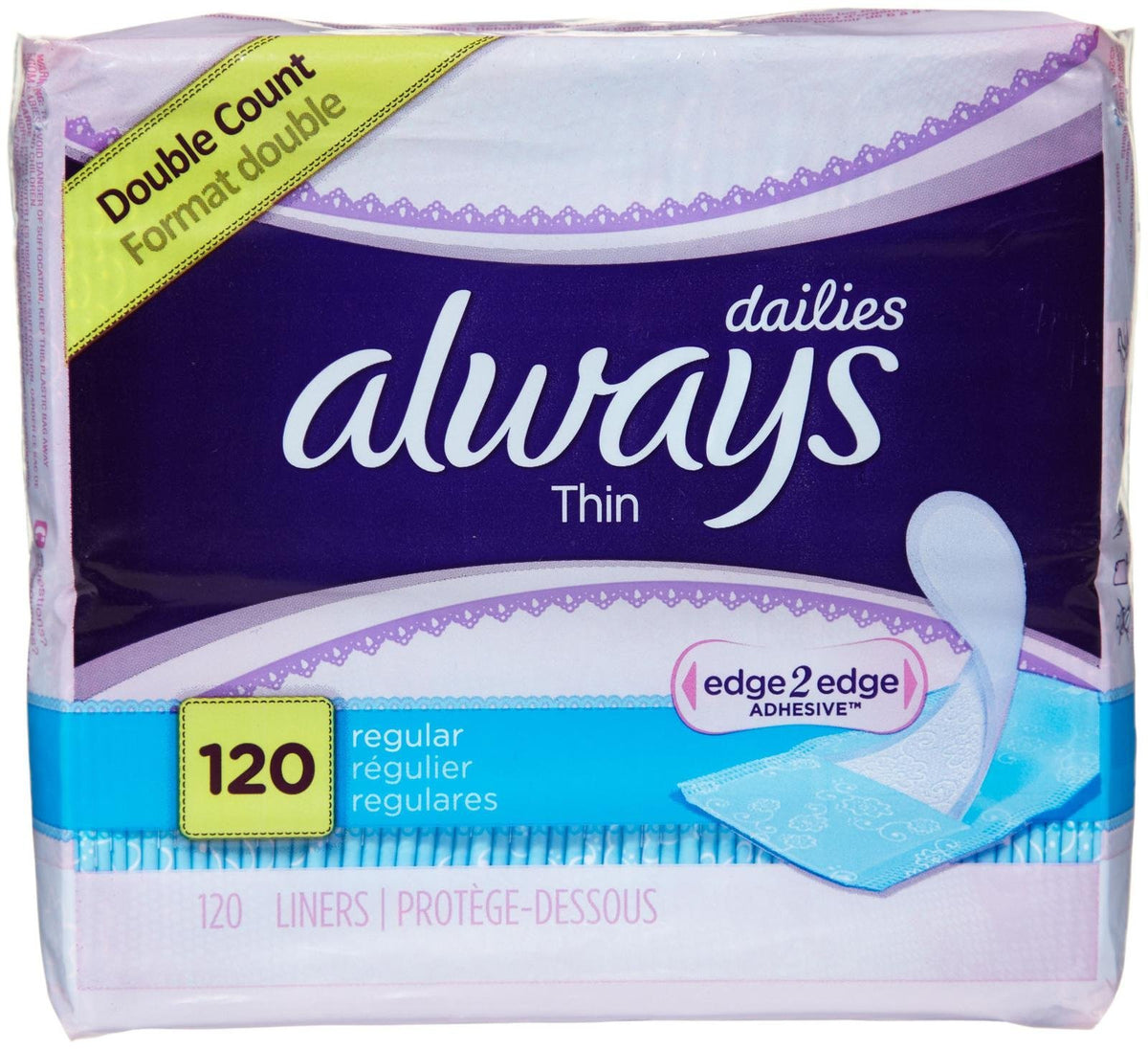 Always Panty Liners for Women Thin No Feel Protection Daily Liners, Regular, Unscented, 162 Count