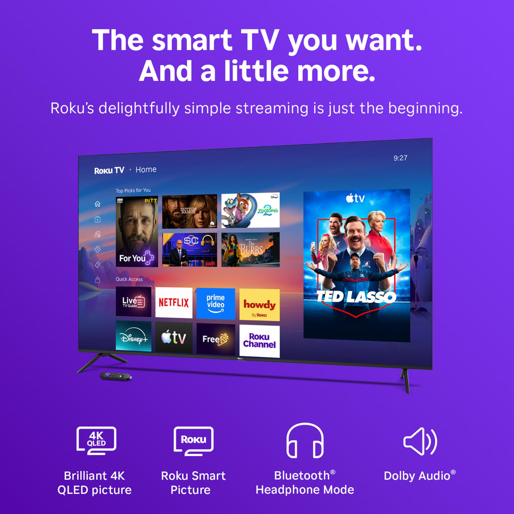 Roku 55-Inch Select Series Smart TV 2026-4K QLED TV - Roku TV | Flat Screen QLED Television with Voice Remote, Wi-Fi & Bluetooth Headphone Mode - Streaming Live Local News, Sports, & Movies