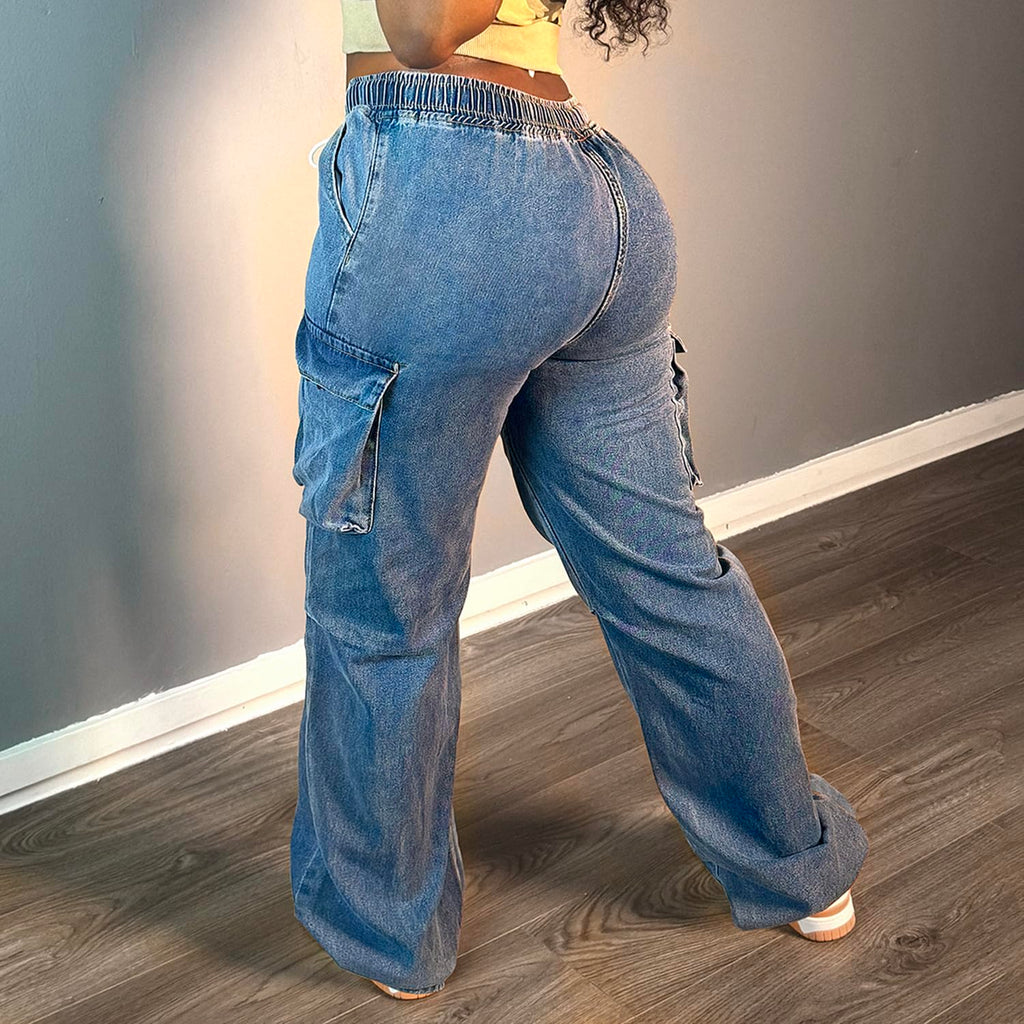 Cargo Jeans for Women Baggy Stretchy Wide Leg Denim Pants High Waisted y2k | Elastic Waist,Streetwear,Side Pockets,Cute,Trendy,Curvy,Mid Rise,Chic,Tall,Tie,Boyfriend,Loose,Casual,Fashion,Oversized
