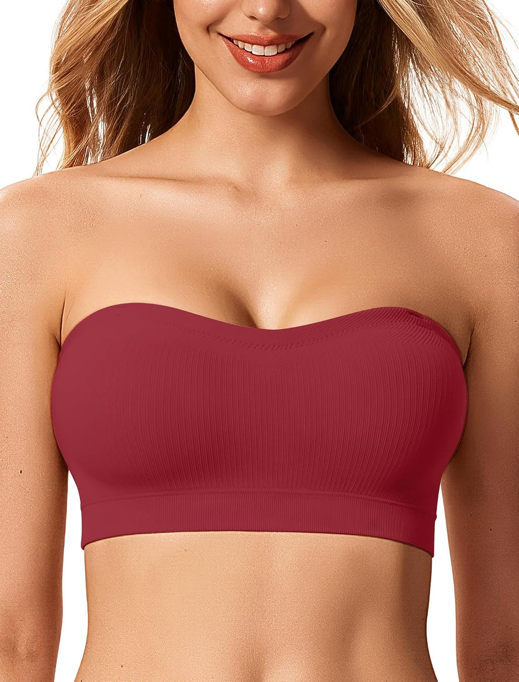 LetsJoli Strapless Bras for Women Push Up Bandeau Wireless Tube Padded Bra | Supportive Non Slip, Ribbed Soft, For Large Breast, Straps for One Shoulder & Halter Bra, No Underwire