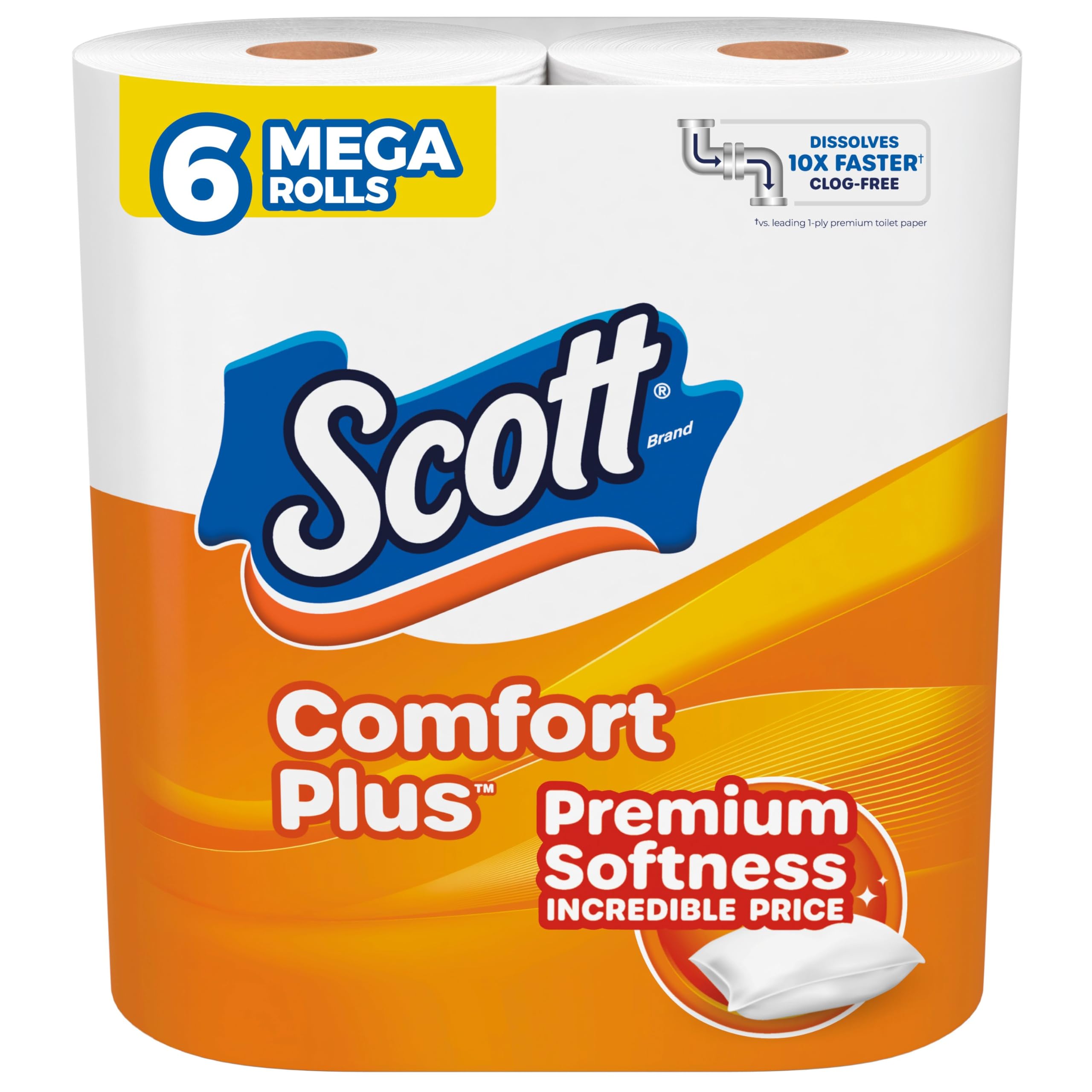 Scott ComfortPlus Toilet Paper, 12 Triple Rolls, 231 Sheets per Roll, Septic-Safe, 1-Ply Toilet Tissue