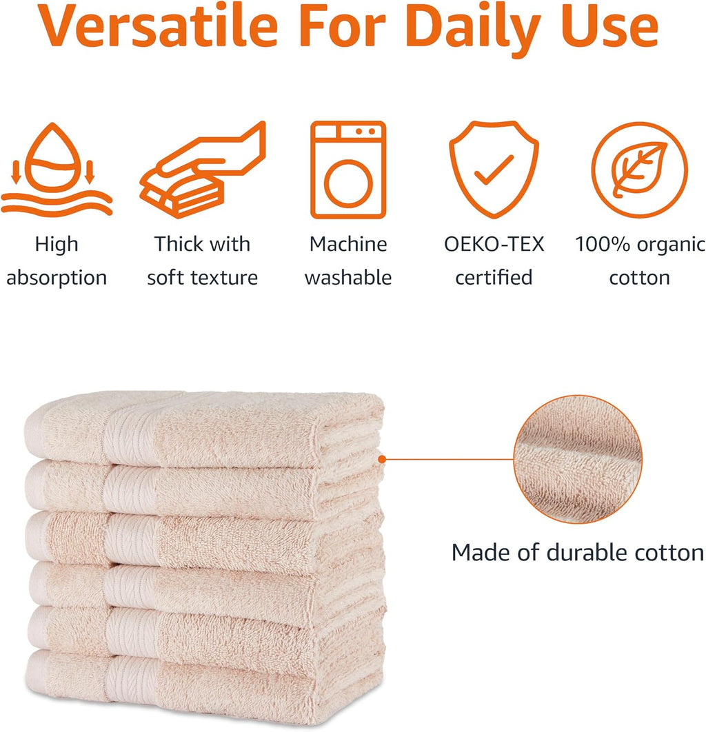 Amazon Basics 6-Piece Oversized Fade-Resistant Towel Set, 100% Cotton, Highly Absorbent, Soft, Teal, 2 Bath Towels, 2 Hand Towels, 2 Washcloths