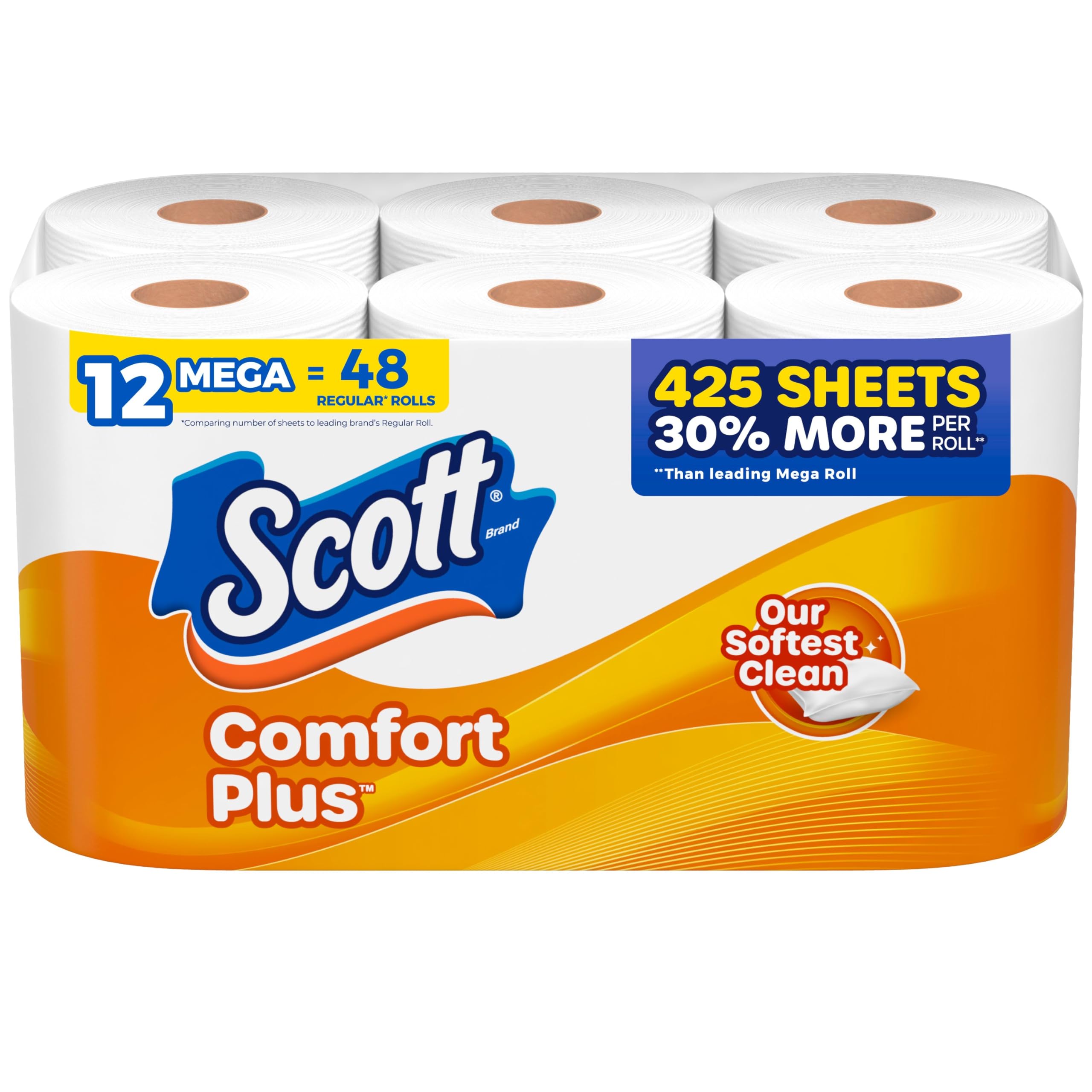 Scott ComfortPlus Toilet Paper, 12 Triple Rolls, 231 Sheets per Roll, Septic-Safe, 1-Ply Toilet Tissue