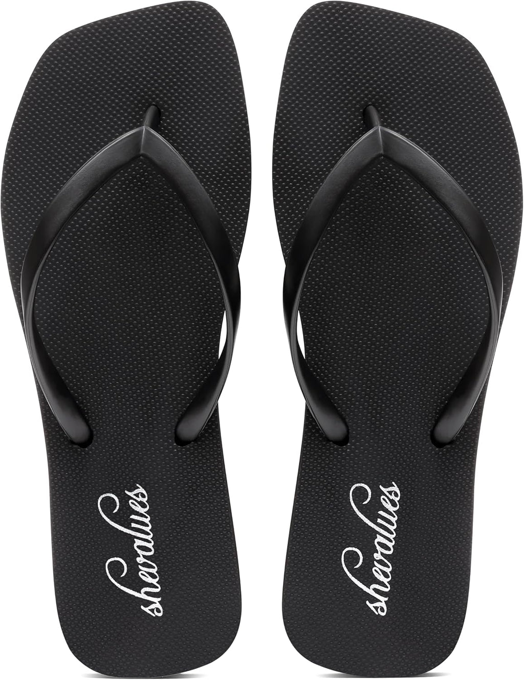 shevalues Slim Square Toe Flip Flops for Women with Comfortable Yoga Mat | Lightweight Non Slip Rubber Sandals for Beach, Shower, Pool & Summer Casual Wear