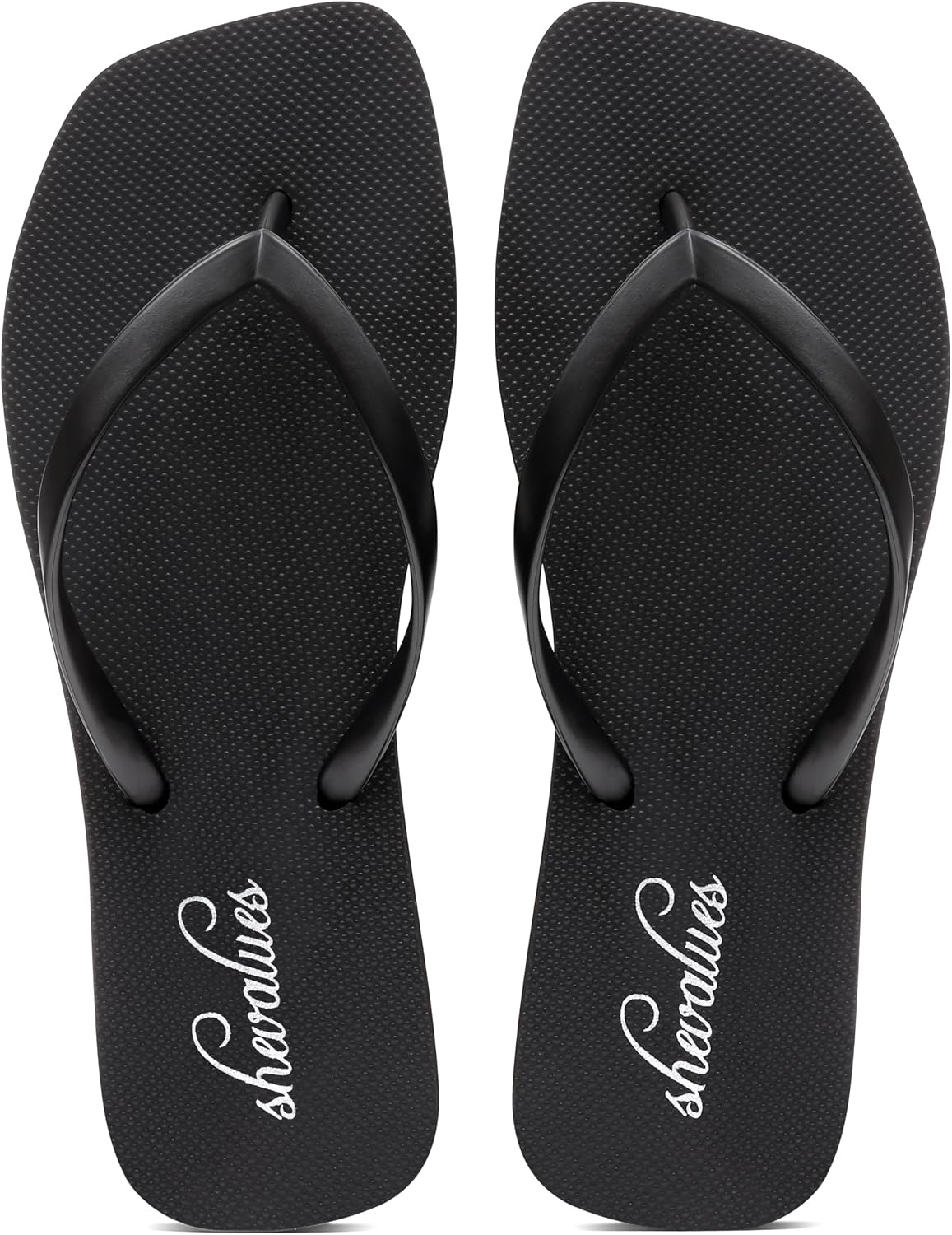 shevalues Slim Square Toe Flip Flops for Women with Comfortable Yoga Mat | Lightweight Non Slip Rubber Sandals for Beach, Shower, Pool & Summer Casual Wear