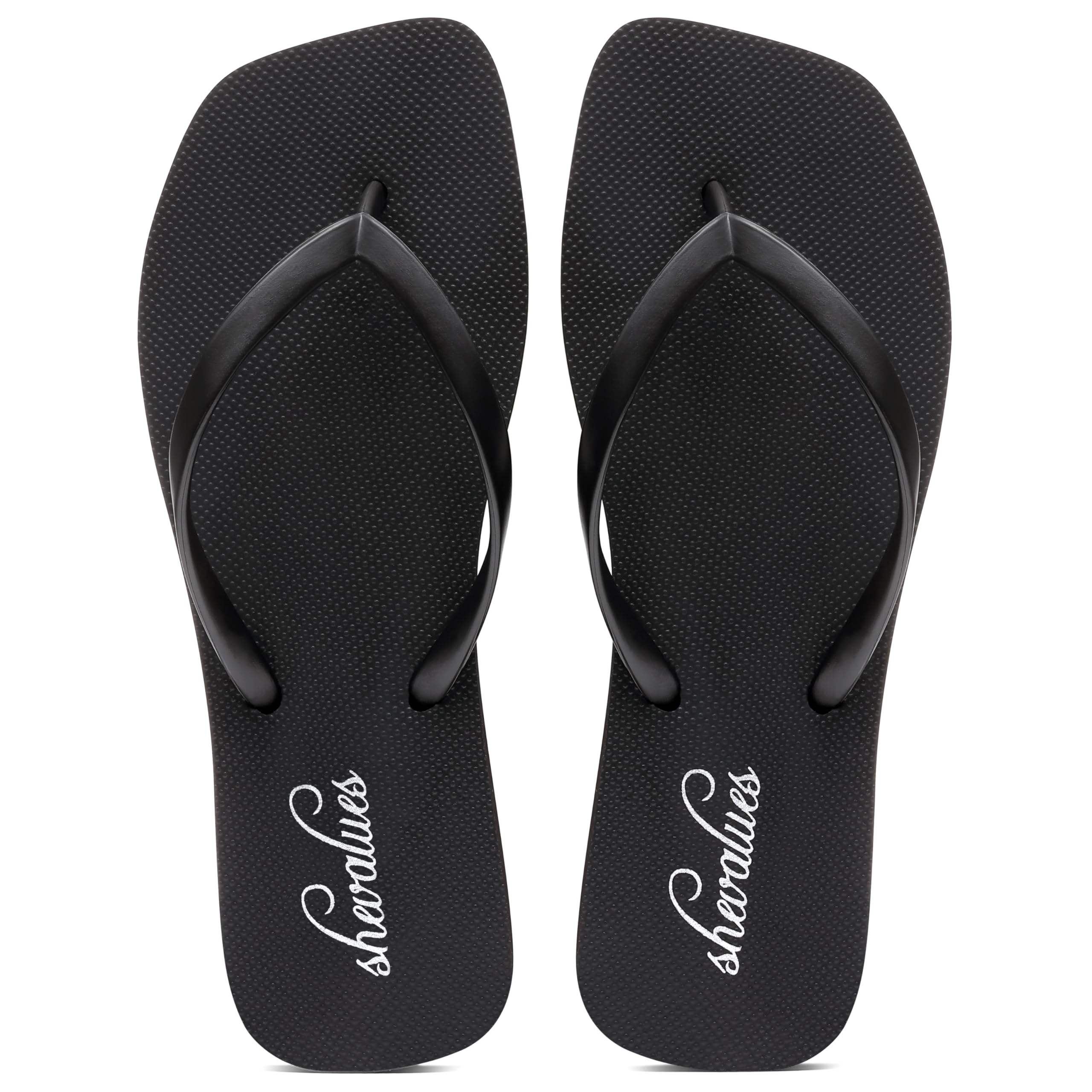 shevalues Slim Square Toe Flip Flops for Women with Comfortable Yoga Mat | Lightweight Non Slip Rubber Sandals for Beach, Shower, Pool & Summer Casual Wear