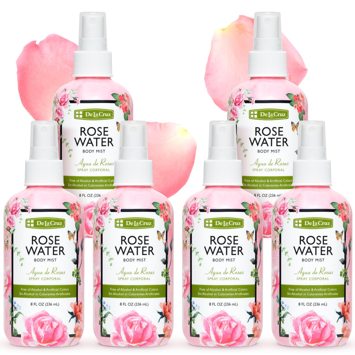 De La Cruz Rose Water Body & Hair Mist, 8 fl. oz Spray (236 mL) | Rose Water Spray, With Rose Flower Extract, Hair & Body Mist, Home Mist, Alcohol Free, Refreshing & Soothing