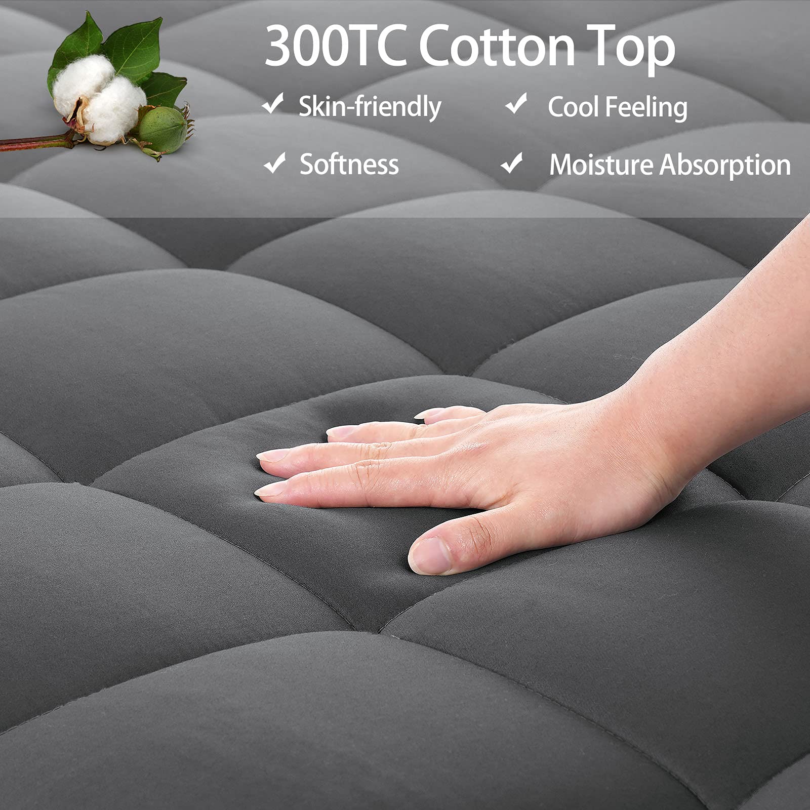 EASELAND Twin XL Mattress Pad Cotton Pillow Top Mattress Topper White | College Dorm Mattress Cover Cooling Cotton Top,8-21" Deep Pocket Protector 39x80 Inches,Boxing Quilted & Machine Washable