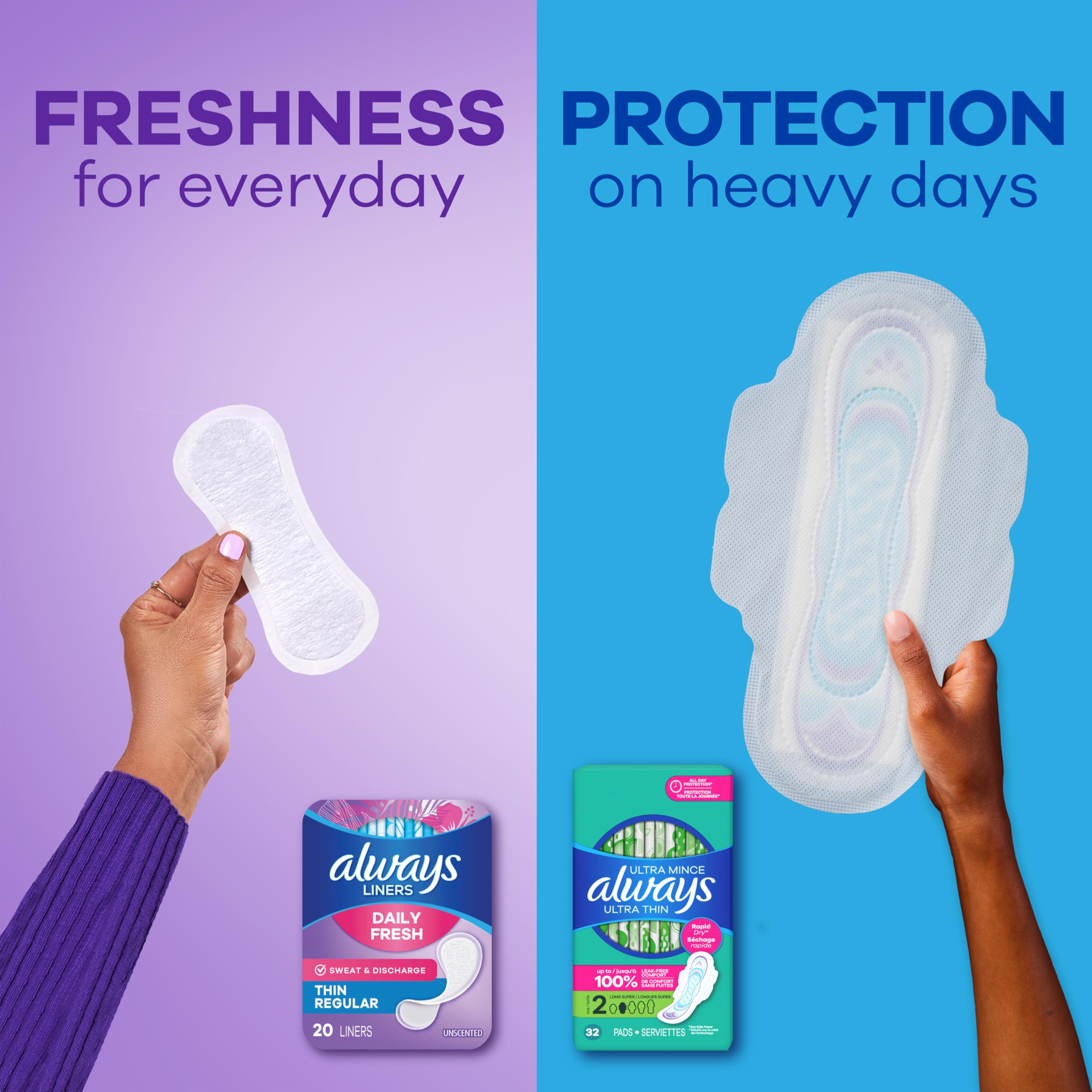 Always Panty Liners for Women Thin No Feel Protection Daily Liners, Regular, Unscented, 162 Count