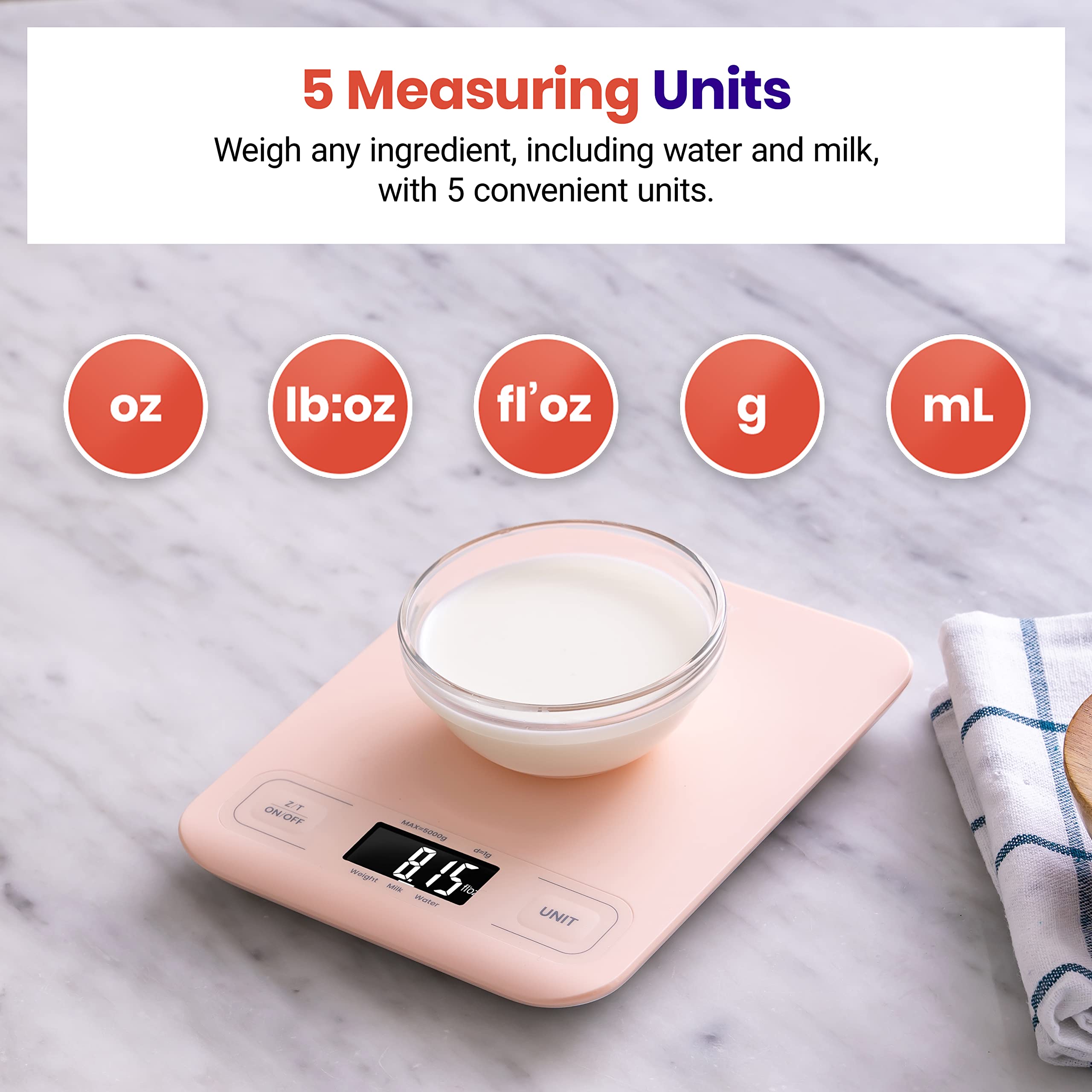 Etekcity Food Kitchen Scale, Digital Grams and Ounces, 11lb | Tare function, ideal for baking, weight loss, keto, meal prep, packages, liquids and jewelry, 304 Stainless Steel