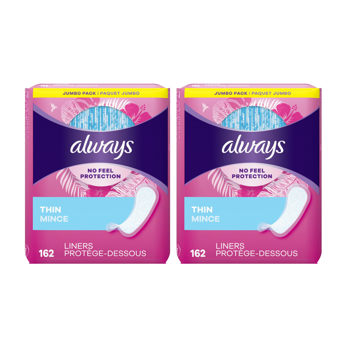 Always Panty Liners for Women Thin No Feel Protection Daily Liners, Regular, Unscented, 162 Count