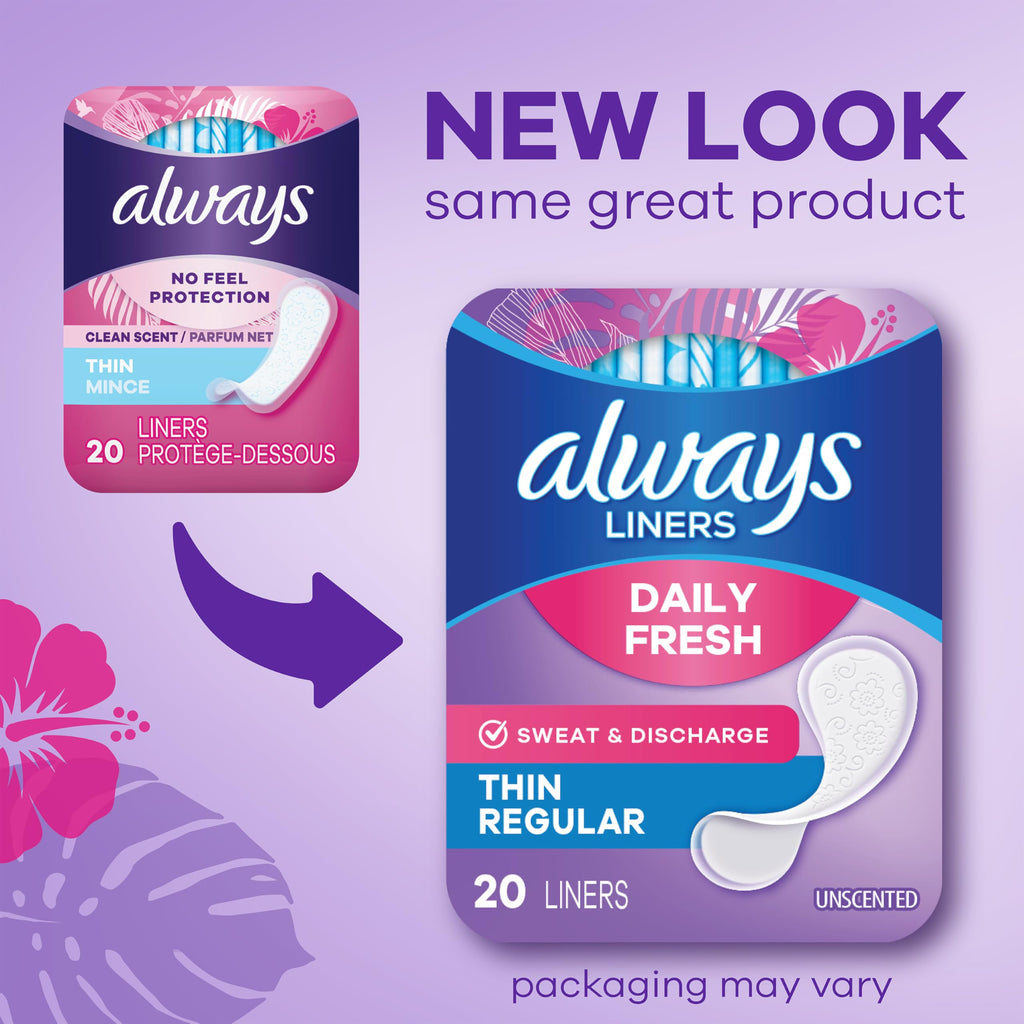 Always Panty Liners for Women Thin No Feel Protection Daily Liners, Regular, Unscented, 162 Count