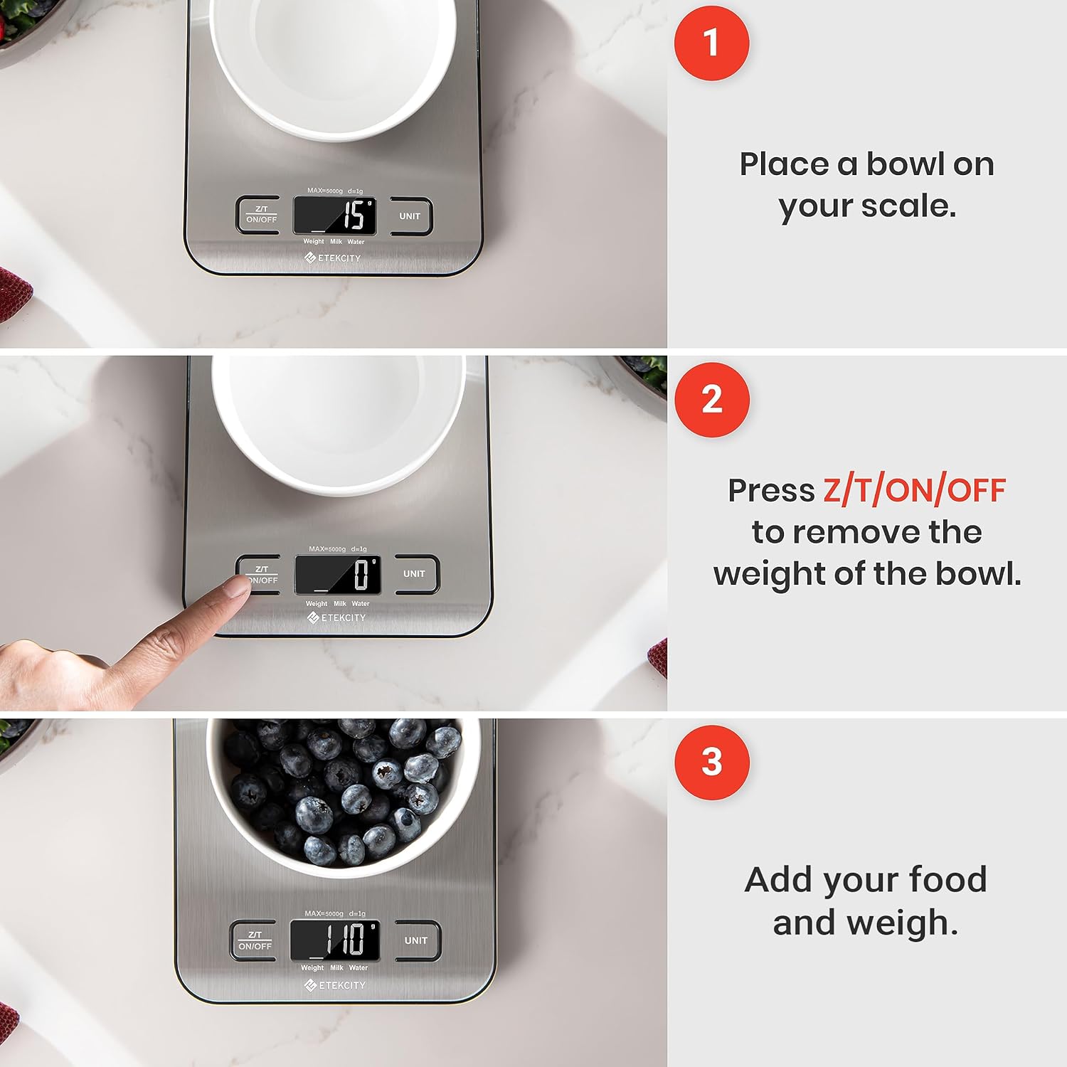 Etekcity Food Kitchen Scale, Digital Grams and Ounces, 11lb | Tare function, ideal for baking, weight loss, keto, meal prep, packages, liquids and jewelry, 304 Stainless Steel