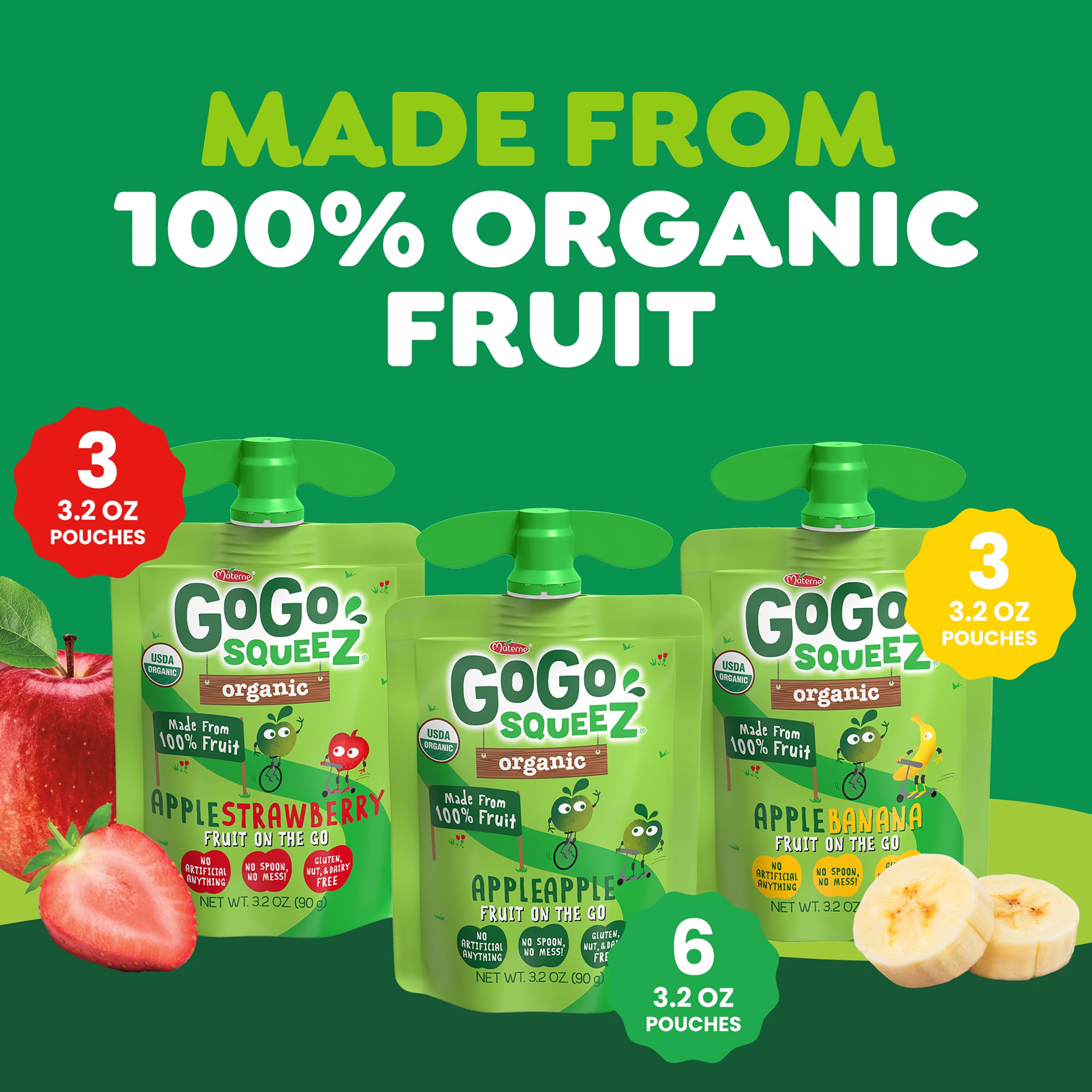 GoGo squeeZ No Sugar Added Organic Fruit & veggieZ Applesauce, 12 Count | Kids On The Go Fruit & Veggie Snack, Peach and Berry; 3.2 Oz Pouches, Gluten and Nut Free, Recloseable Cap, BPA-Free