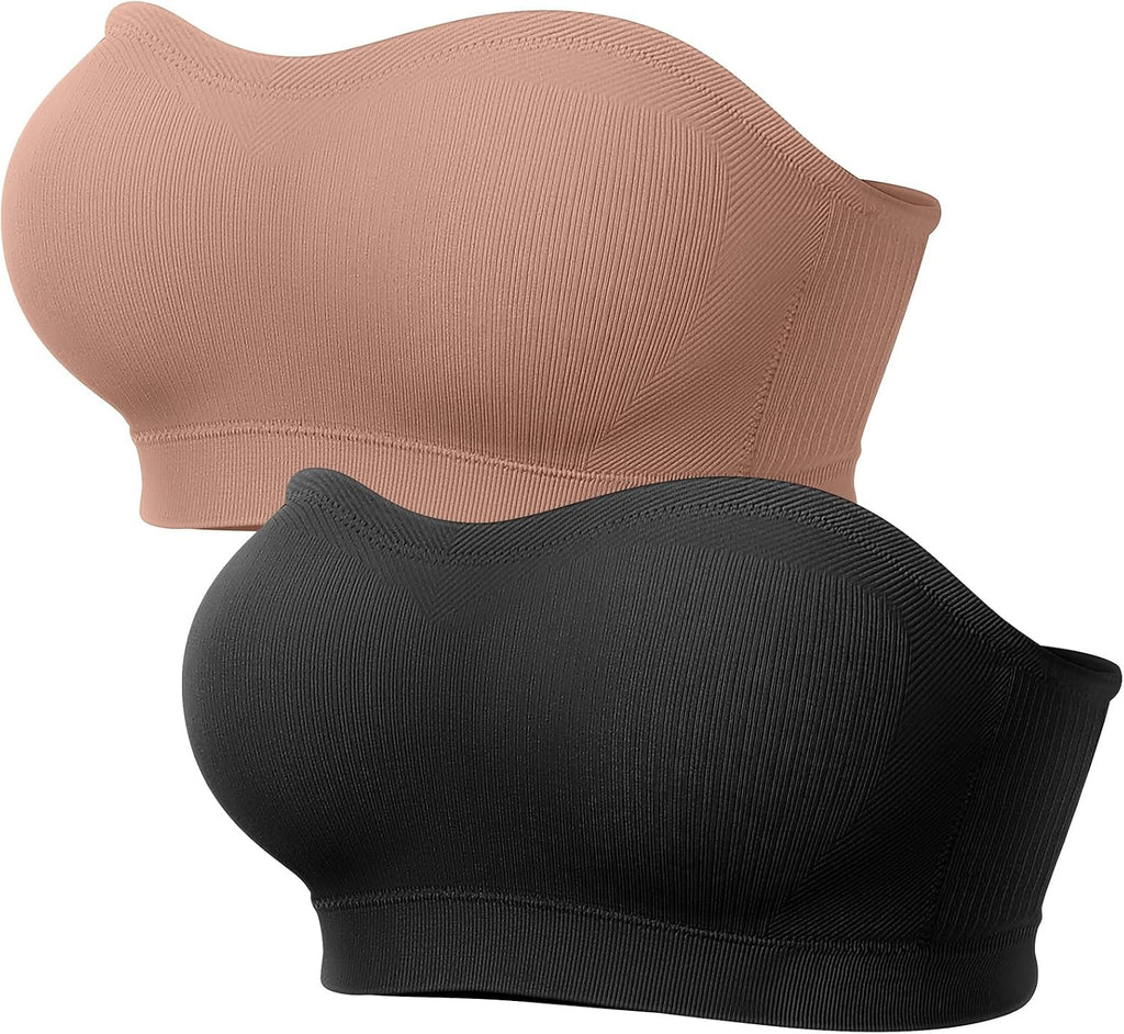 LetsJoli Strapless Bras for Women Push Up Bandeau Wireless Tube Padded Bra | Supportive Non Slip, Ribbed Soft, For Large Breast, Straps for One Shoulder & Halter Bra, No Underwire