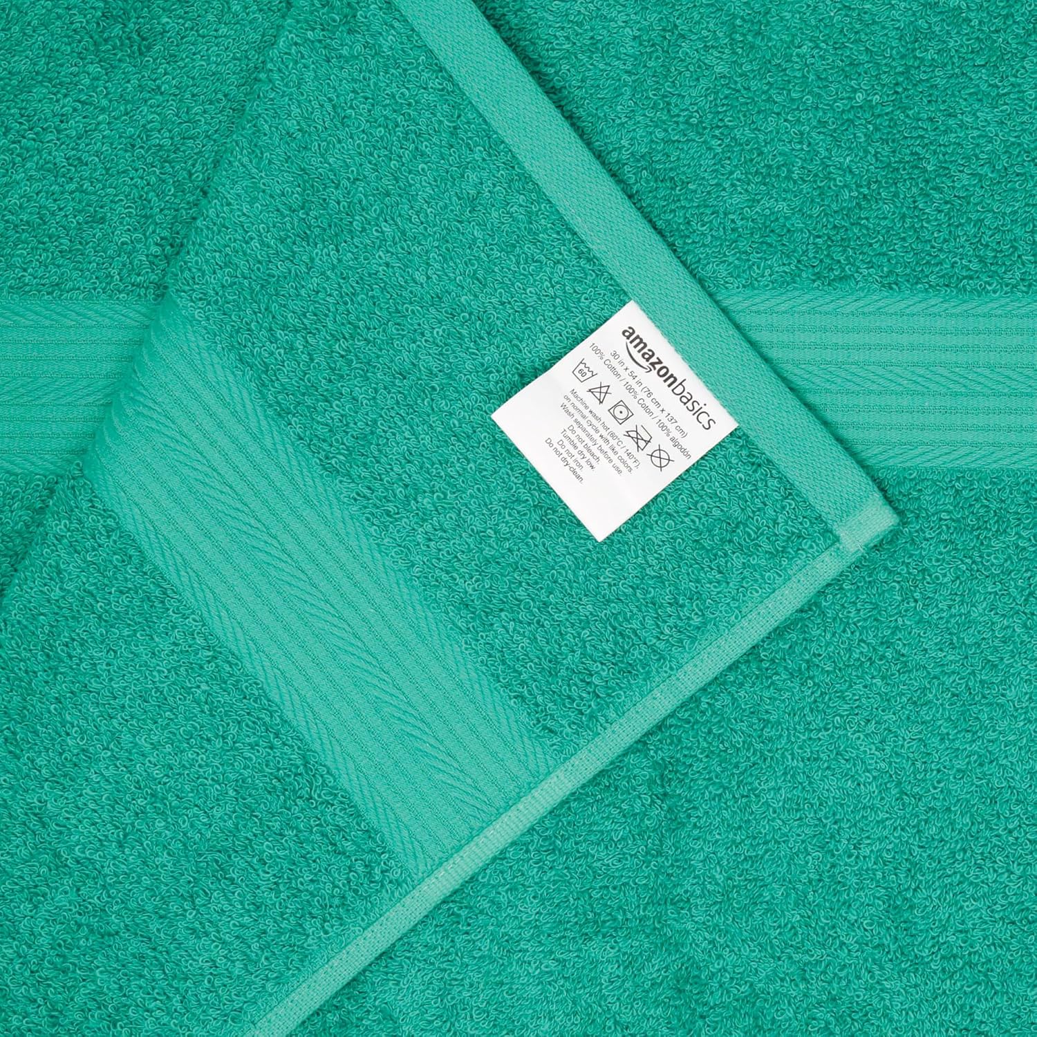 Amazon Basics 6-Piece Oversized Fade-Resistant Towel Set, 100% Cotton, Highly Absorbent, Soft, Teal, 2 Bath Towels, 2 Hand Towels, 2 Washcloths