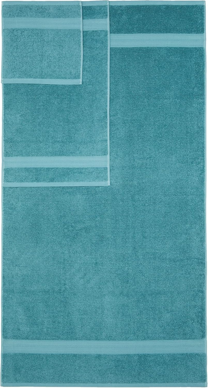 Amazon Basics 6-Piece Oversized Fade-Resistant Towel Set, 100% Cotton, Highly Absorbent, Soft, Teal, 2 Bath Towels, 2 Hand Towels, 2 Washcloths