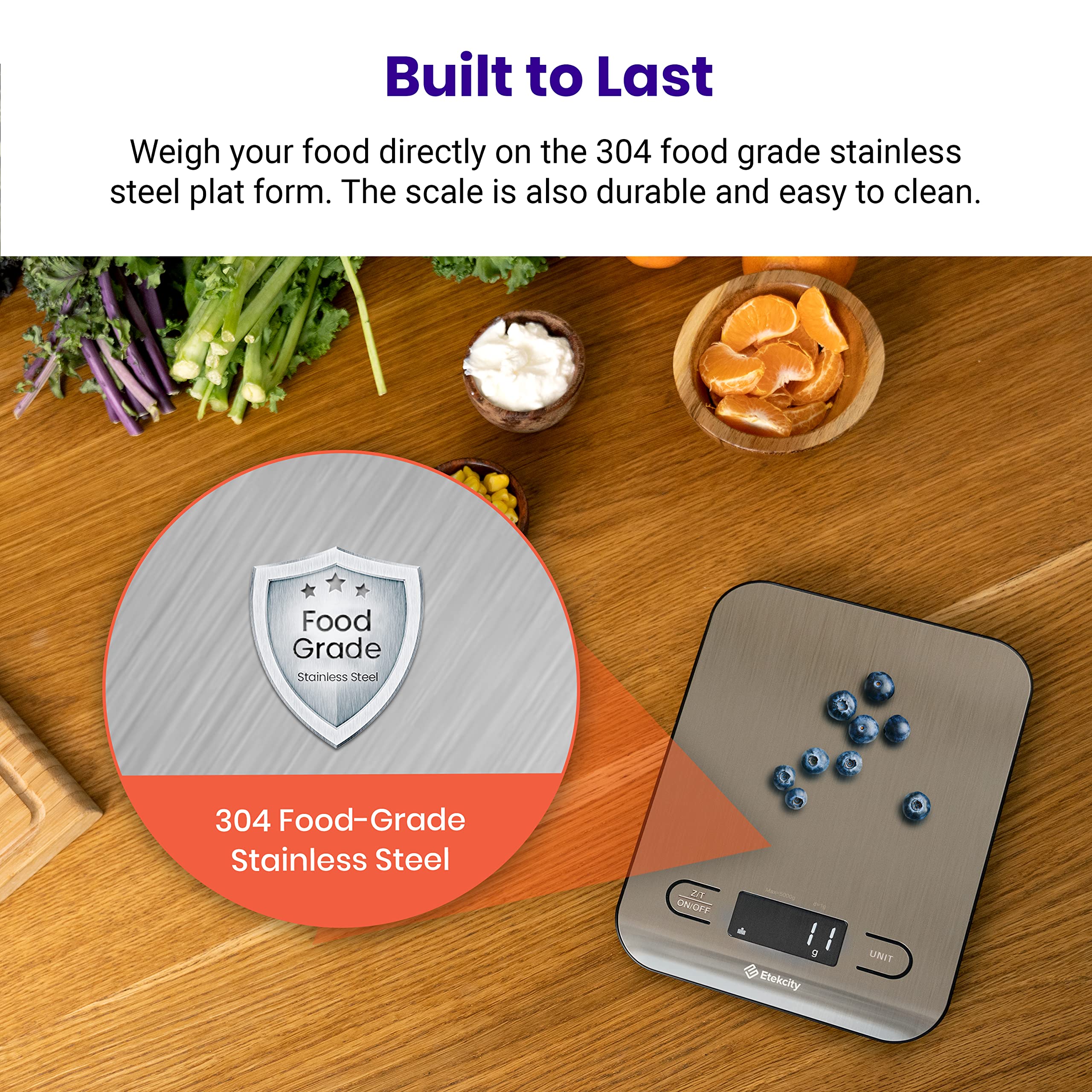 Etekcity Food Kitchen Scale, Digital Grams and Ounces, 11lb | Tare function, ideal for baking, weight loss, keto, meal prep, packages, liquids and jewelry, 304 Stainless Steel