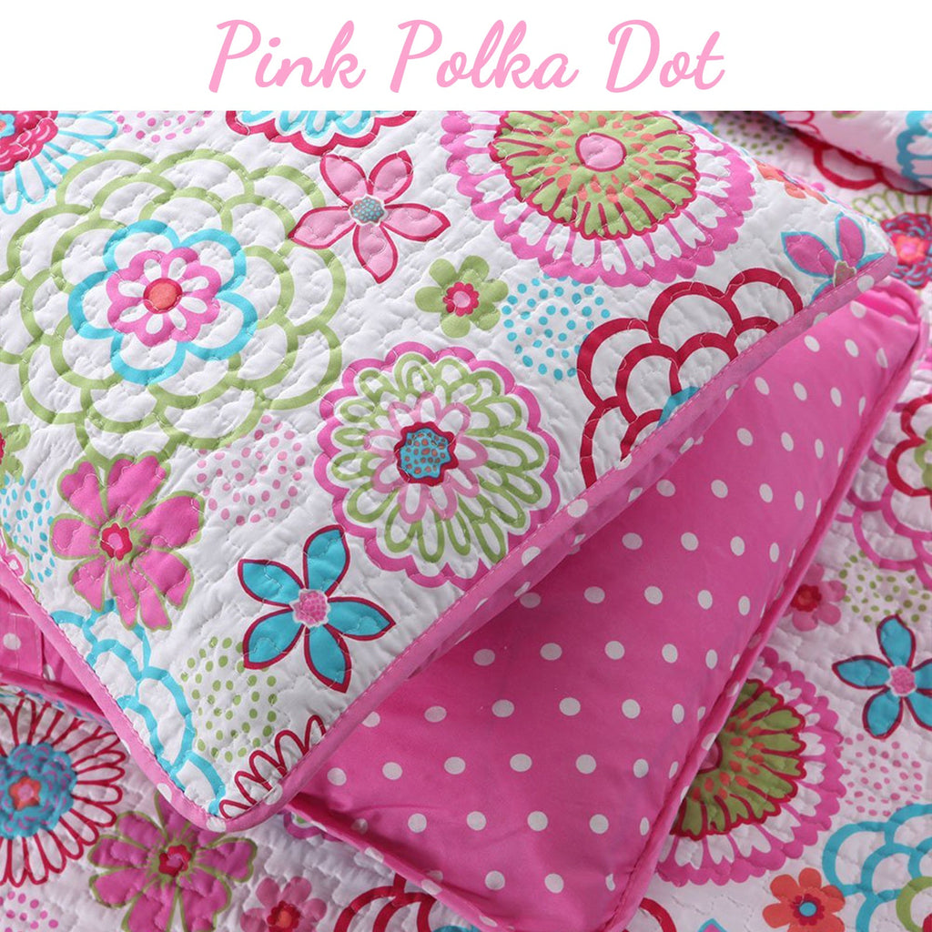 Mariah Pink Floral Dot Reversible Quilt Bedding Set