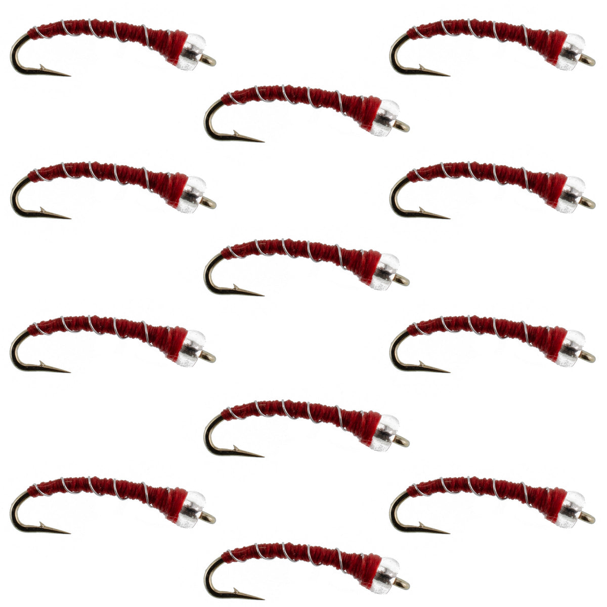 Mercury Red Blood Midge - Glass Bead Head 12 Flies Size 18