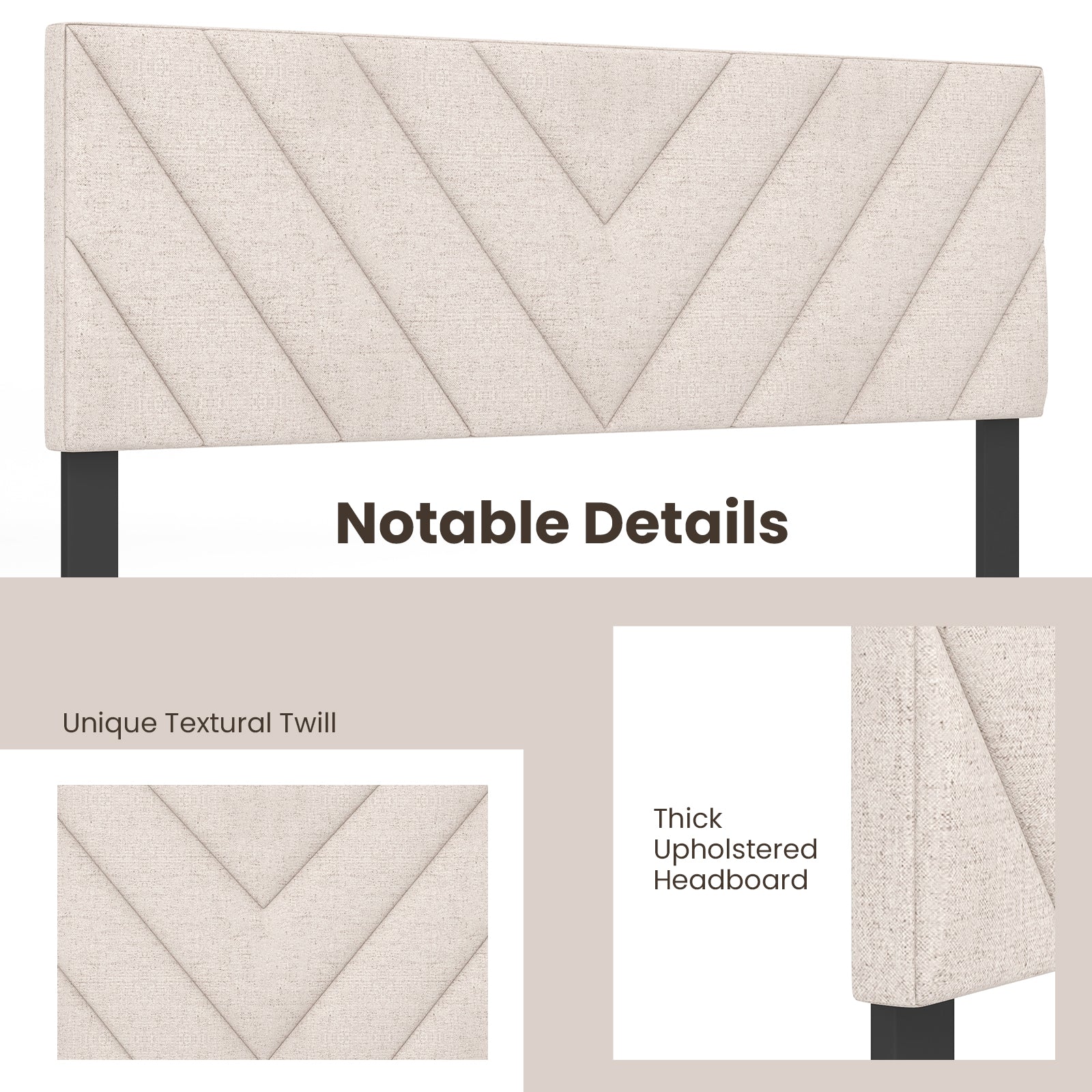 Linen Upholstered Headboard for Full and Queen Size Bed Frames