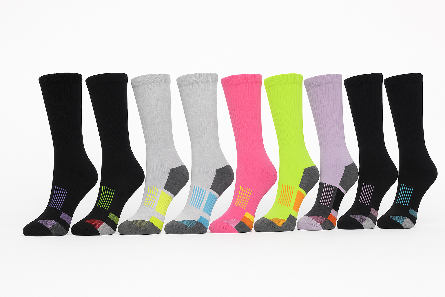 Athletic Long Socks 6 Pair Sizes 9-11 Gel Cushion, Compression 5-10 Women's